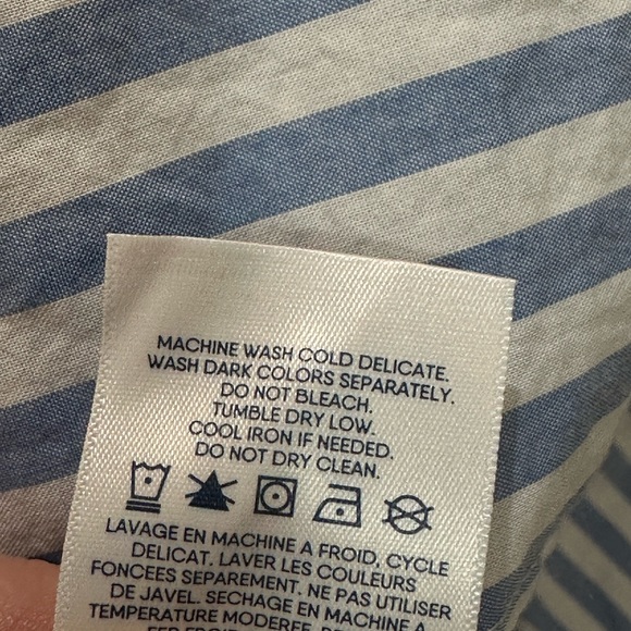 Lands End - Cotton Poplin Split-Neck Dress Sz LP - Chicory Blue Stripe - Picture 13 of 15